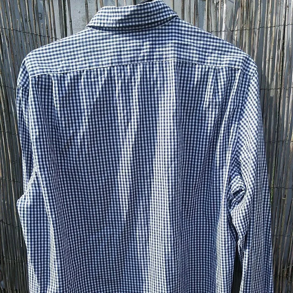 J. Crew Navy White Checked Long Sleeve Lightweight Button Down Slim Fit - L